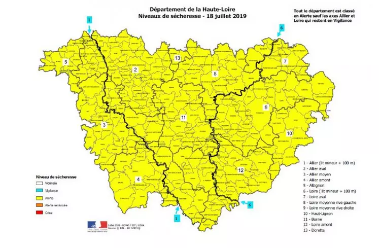 Les niveaux de sécheresse en Haute-Loire