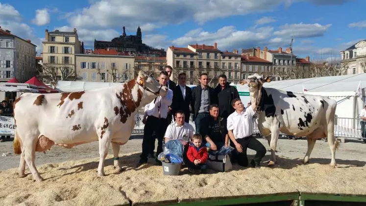 Les 2 Grandes Championnes du Comice agricole Jeunes Agriculteurs 2016 : Galillée du GAEC Jammes à Chaspuzac et Gazelle du GAEC des Coins à St Maurice de Lignon en Prim’Holstein.