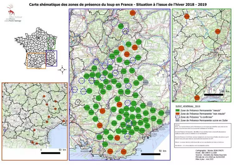 Cette carte des ZPP 2019 confirme que la présence de la population et la reproduction se concentrent dans l’arc alpin et en Provence.