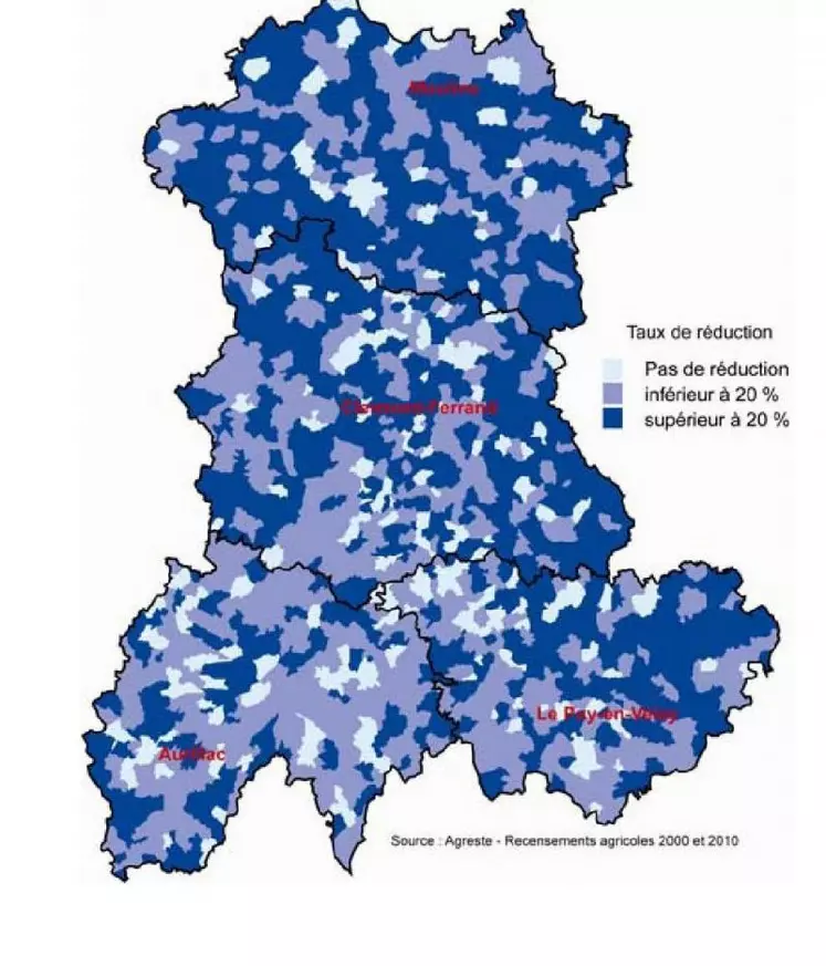 Taux de réduction d’exploitations par commune.