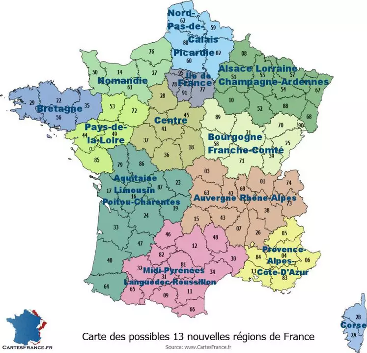 Carte des possibles 13 nouvelles régions de France