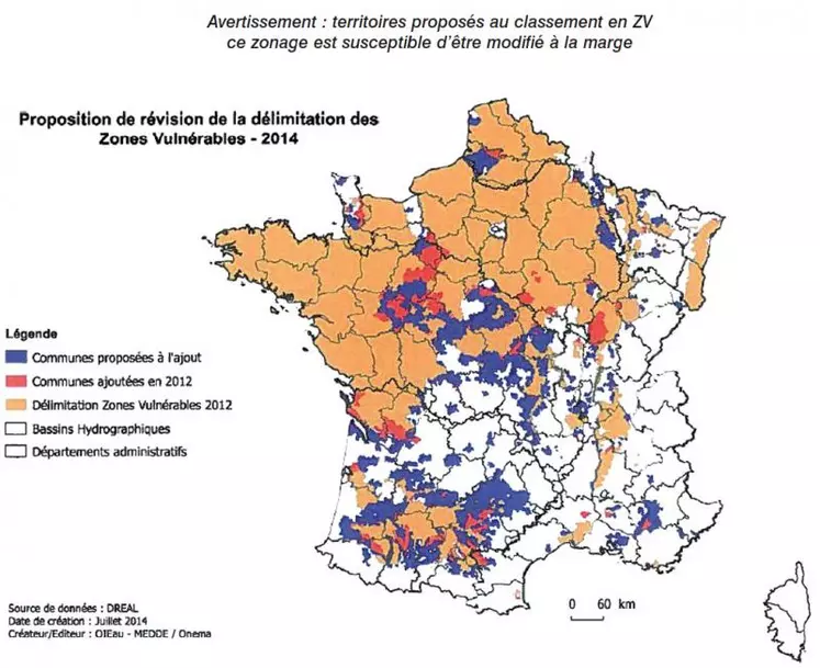 Délimitation des zones vulnérables 2012 et propositions d’extension en 2014