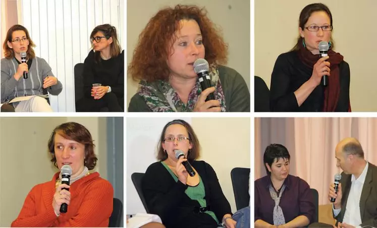 De haut en bas et de gauche à droite : Brigitte Troucellier, Sylvie Jouve, Nathalie Meironen, Patricia Armandet, Frédérique Ramadier, Florence Raynal et Antoine Canet.