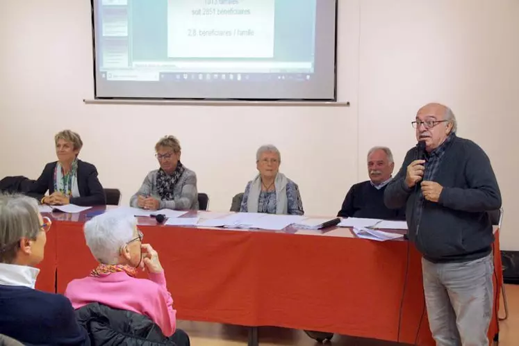 L’assemblée s’est tenue le 27 octobre à Aurillac, sous la présidence de Monette Tournadre (le co-président P. Carpentier était absent). Christian Valadou, nouveau responsable de la commission alimentaire, a détaillé l’activité collecte et distribution de colis. 