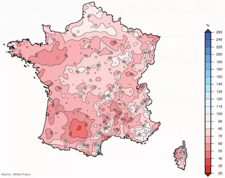 Rapports à la normale des précipitations sur la période de recharge (septembre 2011 à mi-mars 2012).