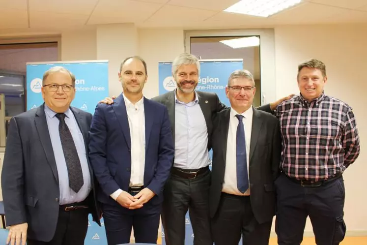 Guy Lafon (Europe Service), Adrien Nivoliez (Biose) et Michael Boyer (CMF Structures) ont salué la réactivité et l’engagement du président Wauquiez.