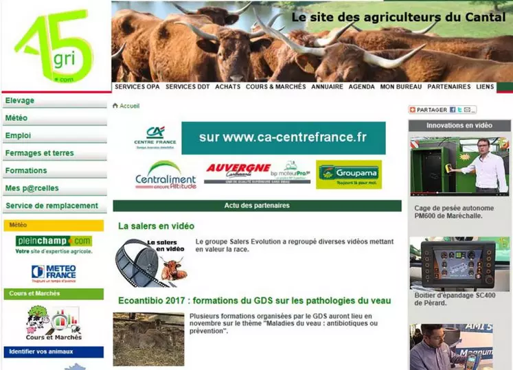 La vidéo est largement à l'honneur sur la page d'accueil d'Agri15.