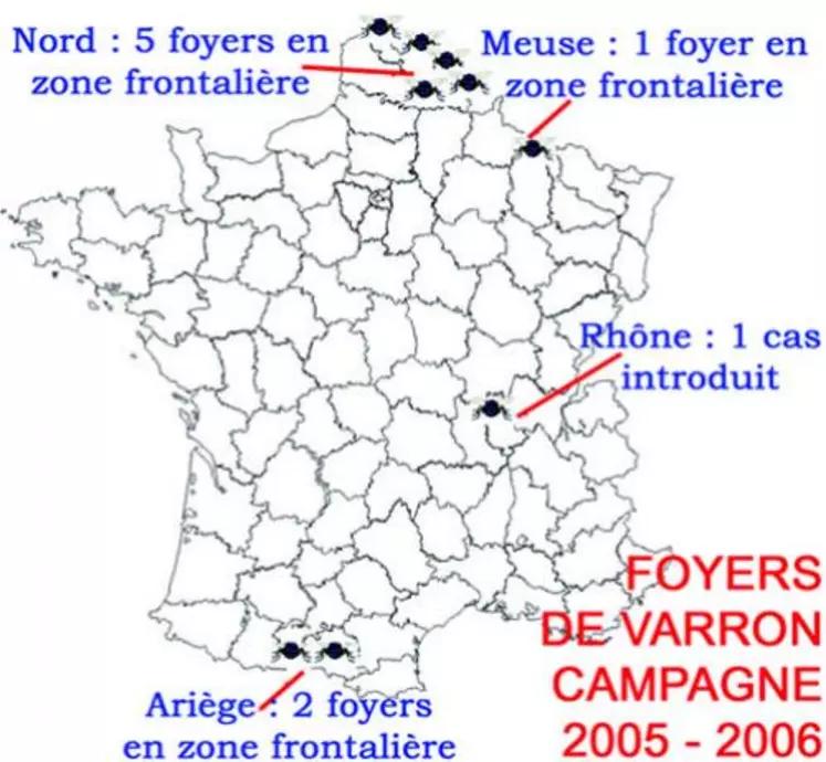 La Creuse, comme l'ensemble de la France continentale, présente, aujourd'hui, une situation assainie vis à vis du varron.
Maintenir ce statut favorable demande d'être attentif par rapport
aux deux risques essentiels de réintroduction que sont l'extension du parasite
à partir des pays voisins et l'introduction en zone assainie de bovins porteurs.