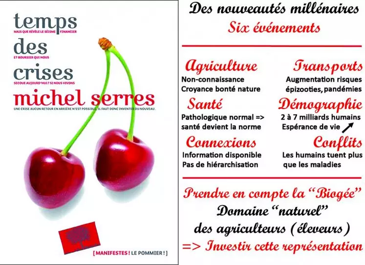 Michel Serres, philosophe des sciences, indique : « En agriculture, transports, santé, démographie, informatique, conflits, des bouleversements gigantesques ont transformé notre condition comme jamais cela n'était arrivé dans l'histoire. (…) Si nous vivons une crise, aucun retour en arrière n’est possible, il faut donc inventer du nouveau ».