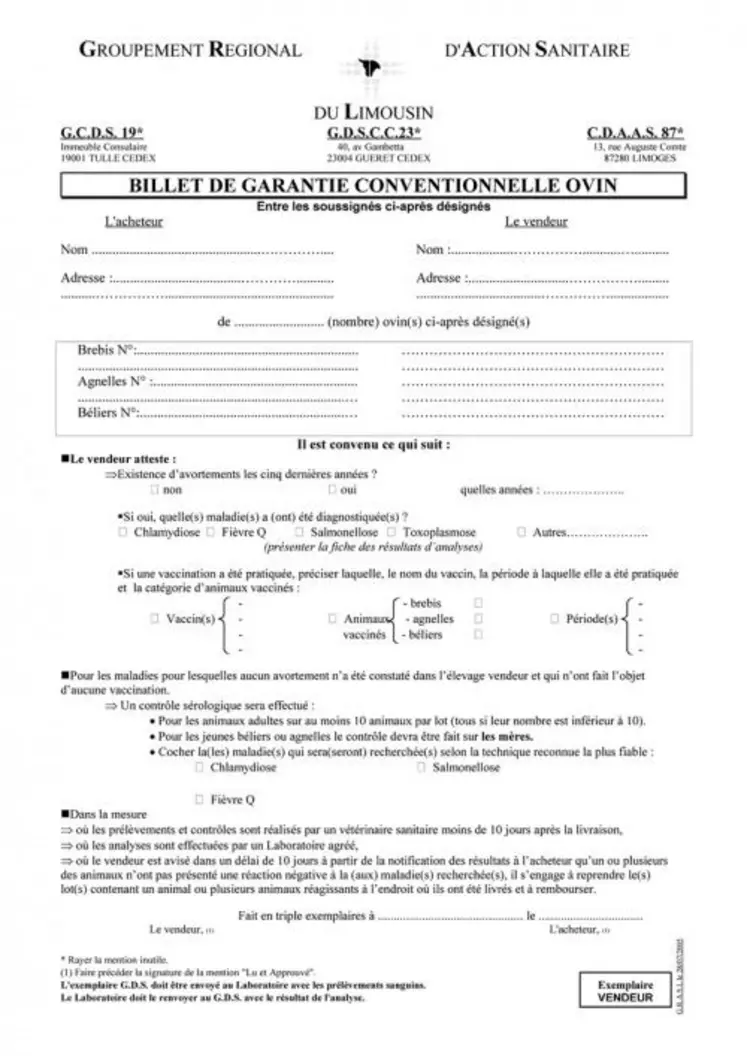 Le billet de garantie conventionnelle.