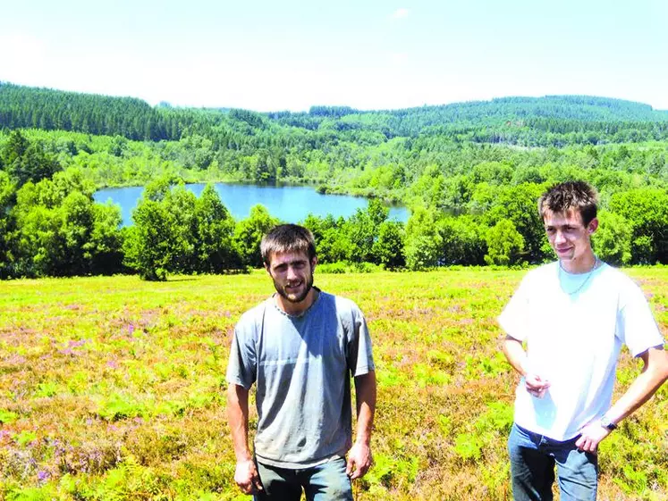 Pierre-François Leclère, à gauche, entretient depuis 3 ans la lande du Puy Lacroix situé au bord du lac de Vassivière.