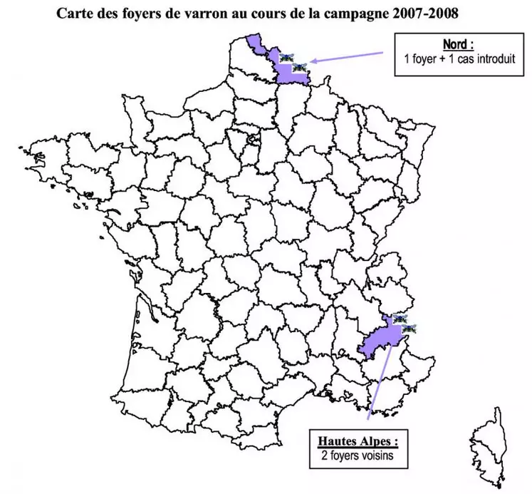 La Creuse, comme toute la France continentale, présente une situation assainie vis à vis du varron. Maintenir ce statut favorable demande d’être attentif par rapport aux deux risques essentiels de réintroduction que sont l’extension du parasite à partir de pays voisins et l’introduction en zone assainie de bovins porteurs.