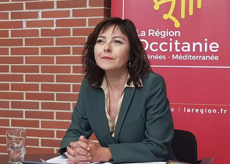 Carole Delga, présidente de la région Occitanie, présente les mesures du plan de relance en conférence de presse le mercredi 30 avril.