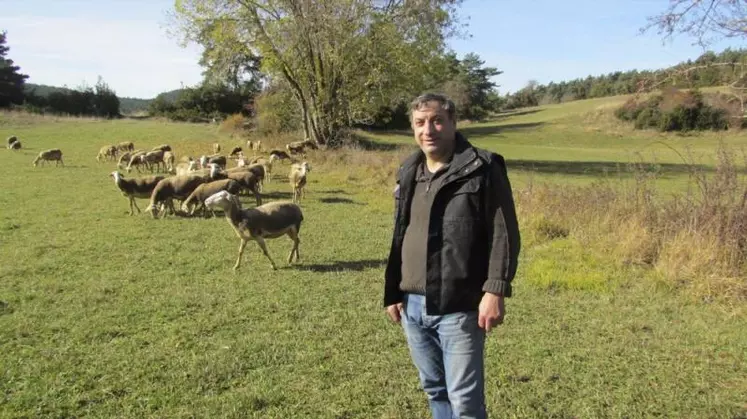 Christian Delon avec ses brebis Lacaunes sur le causse de Sauveterre.