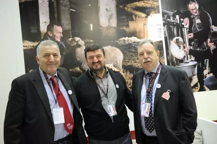 Serge Préveraud, président de la FNO, Olivier Boulat, président d'Interbev Languedoc-Roussillon et Emmanuel Coste, président d'Interbev ovins, solidaires des éleveurs ovins.