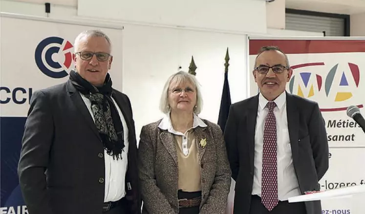 Jean-Charles Vidal, 2e vice-président de la CMA, Christine Wills-Morel, préfète de Lozère et Thierry Julier, président de la CCI.