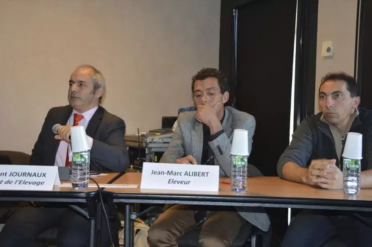 De gauche à droite, Laurent Journaux (IDELE), Jean-Marc Alibert, président de la commission bovin viande de FGE et du Herd-book Limousin et Philippe Boulesteix (IDELE).