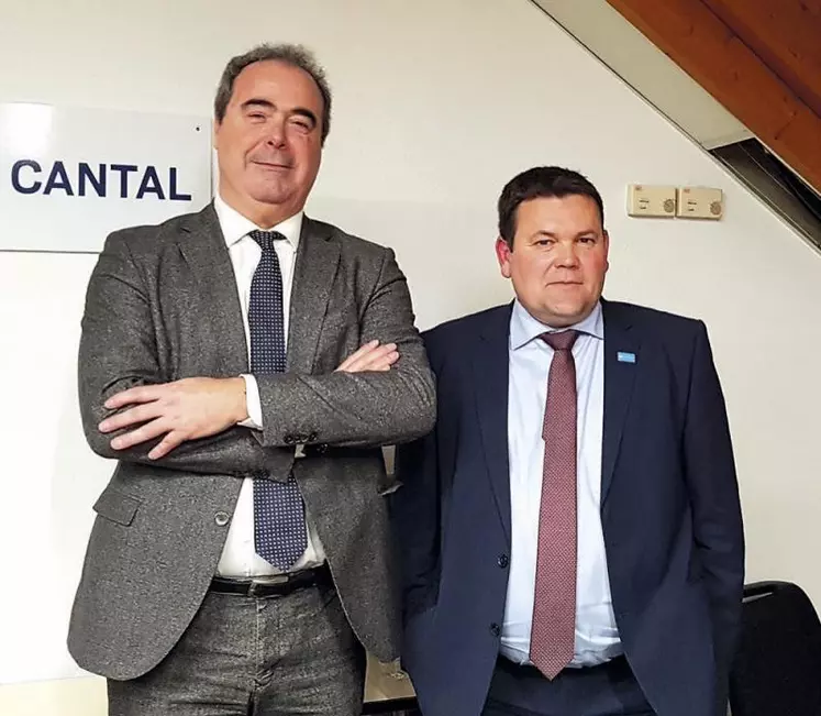Laurent Ladoux, président de la CCI, a accueilli Sébastien Vidal, président de Limagrain, invité comme grand témoin de la chambre consulaire à Aurillac.
