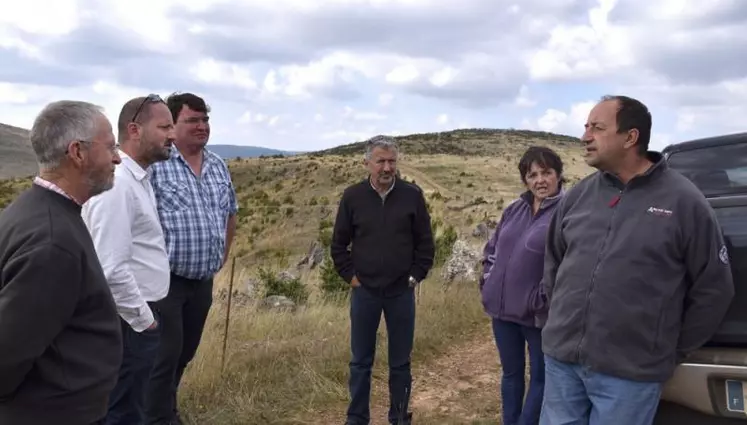 De gauche à droite, Michel Pratlong, vice-président de l’échelon local sud-est ; Cédric Saur, président de la MSA du Languedoc ; François-Xavier Pradeilles, président du comité départemental de la Lozère ; Gérard Molines, conseiller en prévention des risques professionnels ; Martine Chaptal, présidente de l’échelon local sud-est et Éric Moreau, éleveur ovin viande en agriculture biologique.