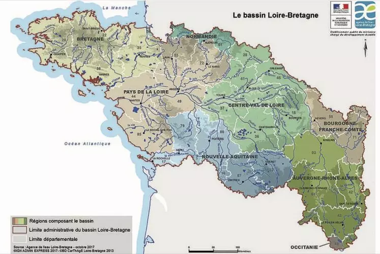 Le bassin Loire-Bretagne représente 155 000 km², soit 28 % du territoire national métropolitain.