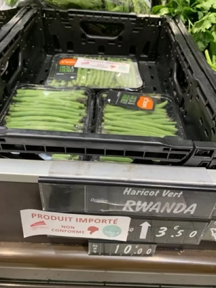 Haricots verts emballés originaires du Rwanda.