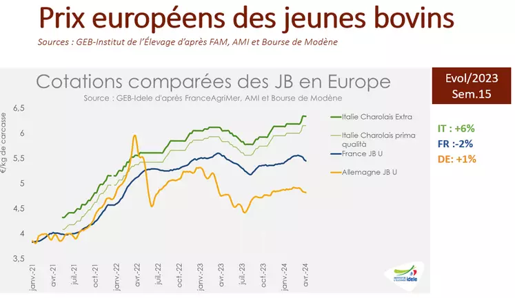 Courbe des prix européens des jeunes bovins.