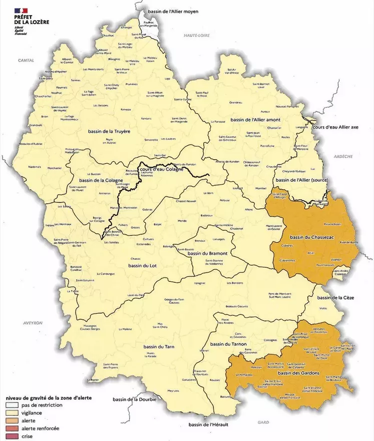 Carte du département avec les niveaux d'alerte