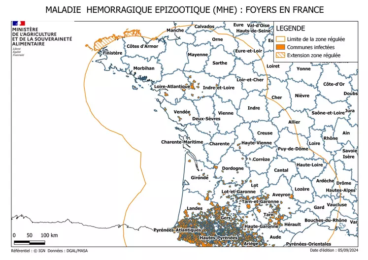 Carte de la zone régulée MHE au 5 septembre 2024.