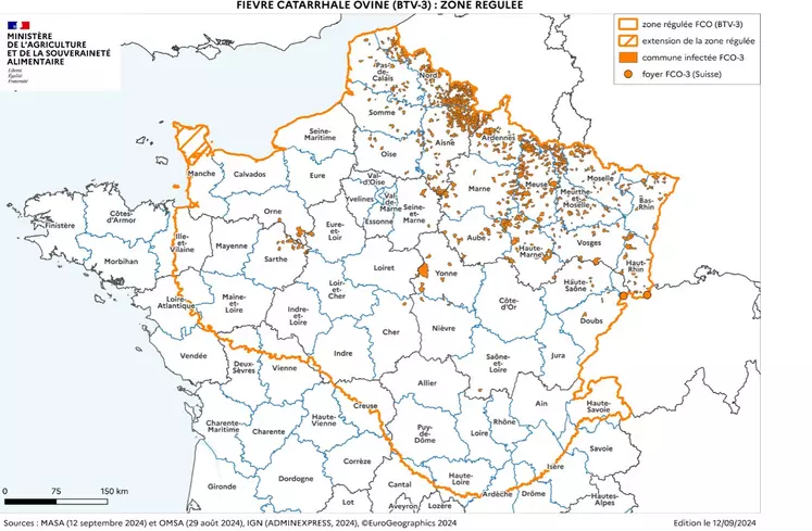 Carte de la zone régulée FCO-3 au 12 septembre 2024.