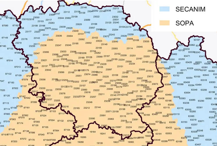 Carte d'attribution des ATM ruminants au 1er janvier 2025 en Creuse.
