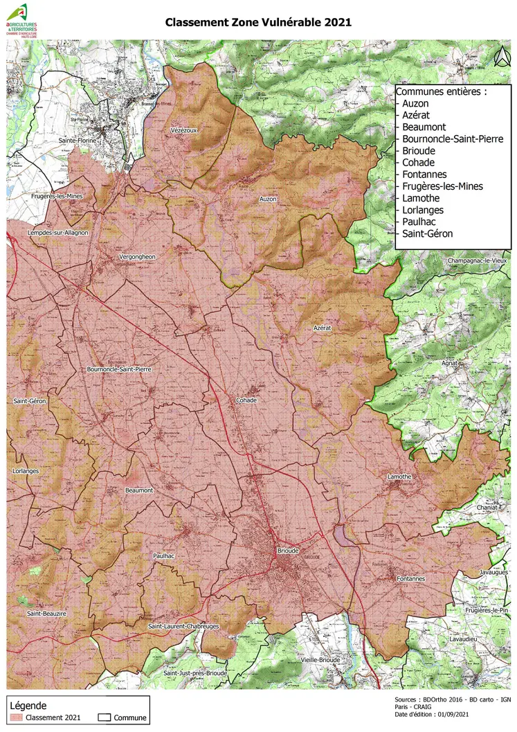 Zone vulnérable en Haute-Loire