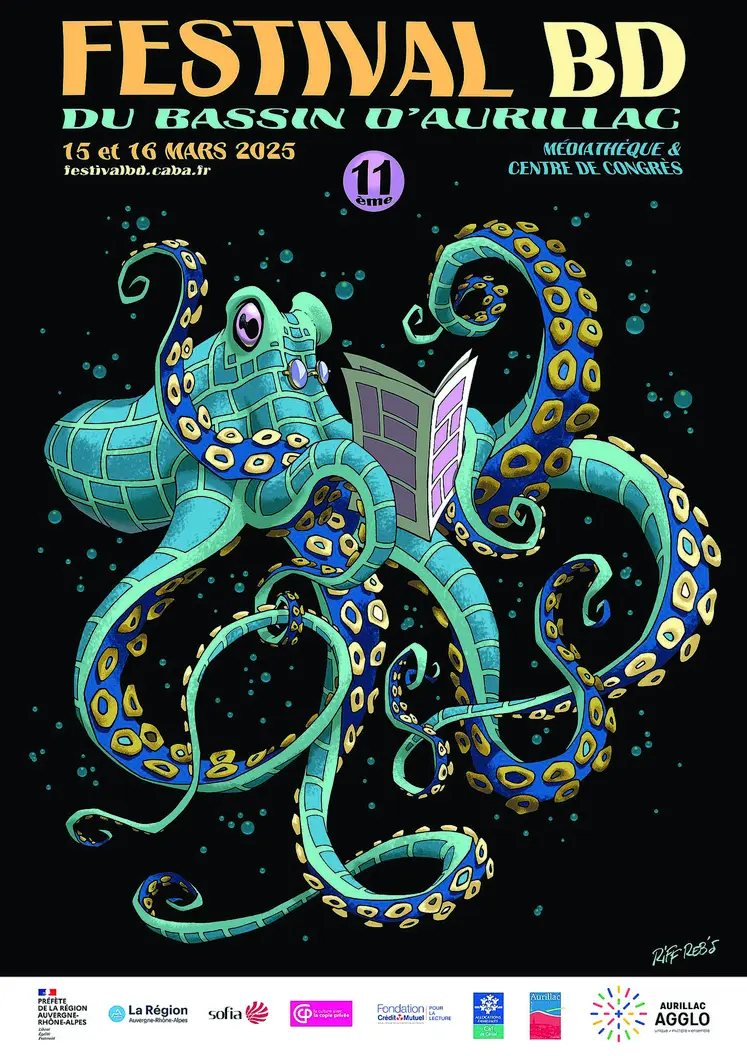 Affiche avec un octopus en train de lire