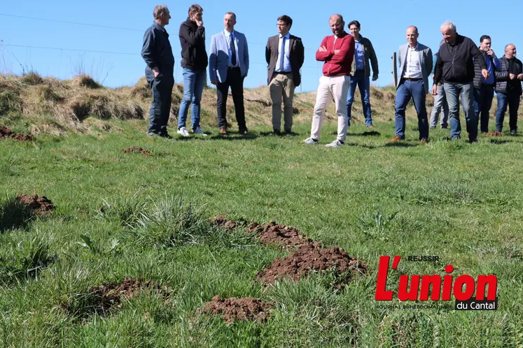 des mottes de terre devant un groupe de personnes 