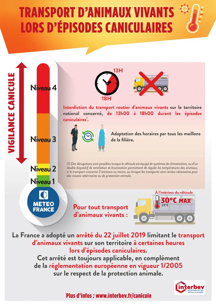 affiche rappelant la réglementation pour le transport des animaux vivants en période de canicule