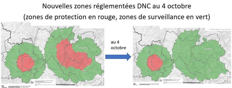 carte montrant le passage en zone de surveillance de la zone de protection savoyarde initiale.