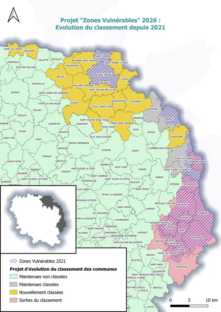 Projet «	Zones Vulnérables	» 2026 : Évolution du classement depuis 2021