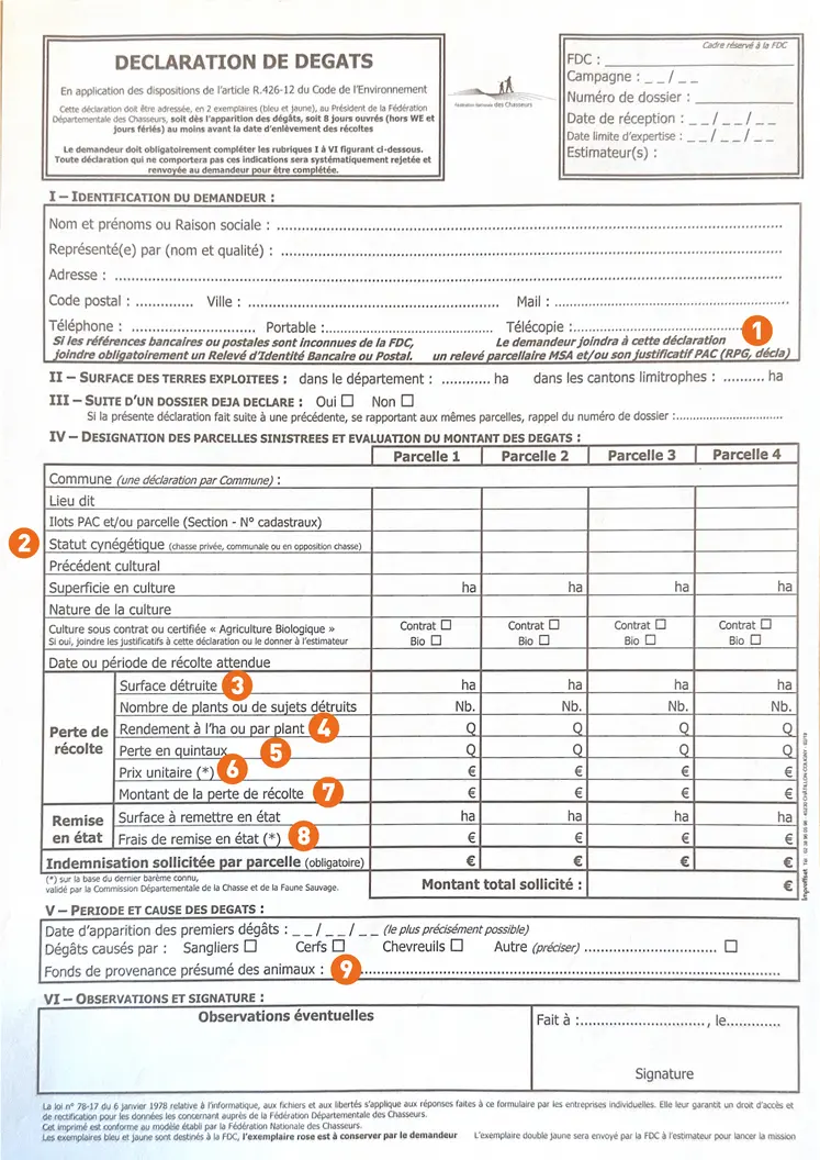 déclaration de dégâts de gibier dans les parcelles agricoles