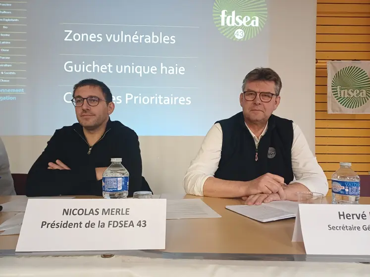 Nicolas Merle, président de la FDSEA 43, et Hervé Lapie, secrétaire général de la FNSEA.
