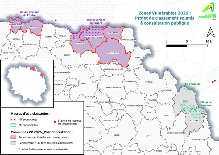 Projet de classement en zone vulnérable soumis à consultation publique jusqu'au 12 juin 2026 pour la Creuse.