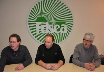De gauche à droite : Michaël Magnier, président de JA 23, Christian Arvis, secrétaire général de la FDSEA 23 et Thierry Jamot, président de la FDSEA 23.
