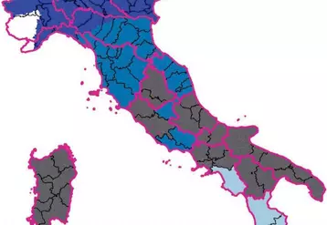Toute l’Italie, sauf une partie de la Province du Piémont est en zone réglementée vis à vis du sérotype 4 avec reconnaissance mutuelle entre la France et l’Italie, donc avec circulation libre vis à vis du sérotype 4 entre ces zones.