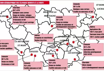 Situation géographique des élevages ouverts à la visite