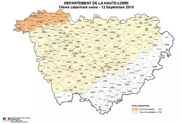 Cette carte, qui est amenée à évoluer en fonction de l’évolution de la maladie, est actualisée régulièrement sur le site du GDS Haute-Loire (www.gds43.fr).