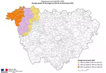 Zonage pertes de fourrages au titre de la sécheresse 2019