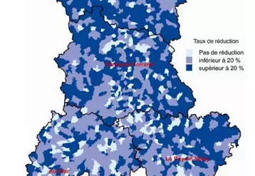 Taux de réduction d’exploitations par commune.