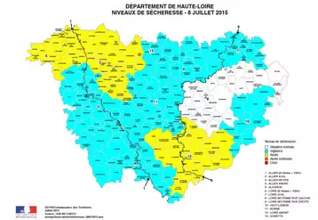 Département de Haute-Loire - Niveau de sécheresse - 8 juillet 2015
