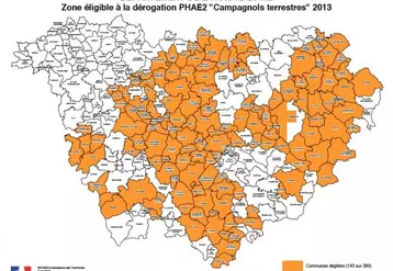 Zone éligible à la dérogation PHAE2 "campagnols terrestres" 2013