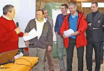 Bernard Souvignet Communauté de Communes, Guy Peyrard Maire de Riotord, Jean Pierre Marcon Député, Laurent Sagnol, Laurent Wauquiez Ministre et Olivier Cigolotti Communauté de Communes.