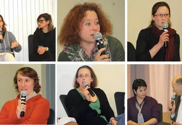 De haut en bas et de gauche à droite : Brigitte Troucellier, Sylvie Jouve, Nathalie Meironen, Patricia Armandet, Frédérique Ramadier, Florence Raynal et Antoine Canet.