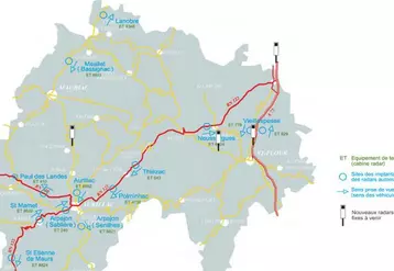 L’implantation des radars fixes actuels et des quatre futurs équipements.